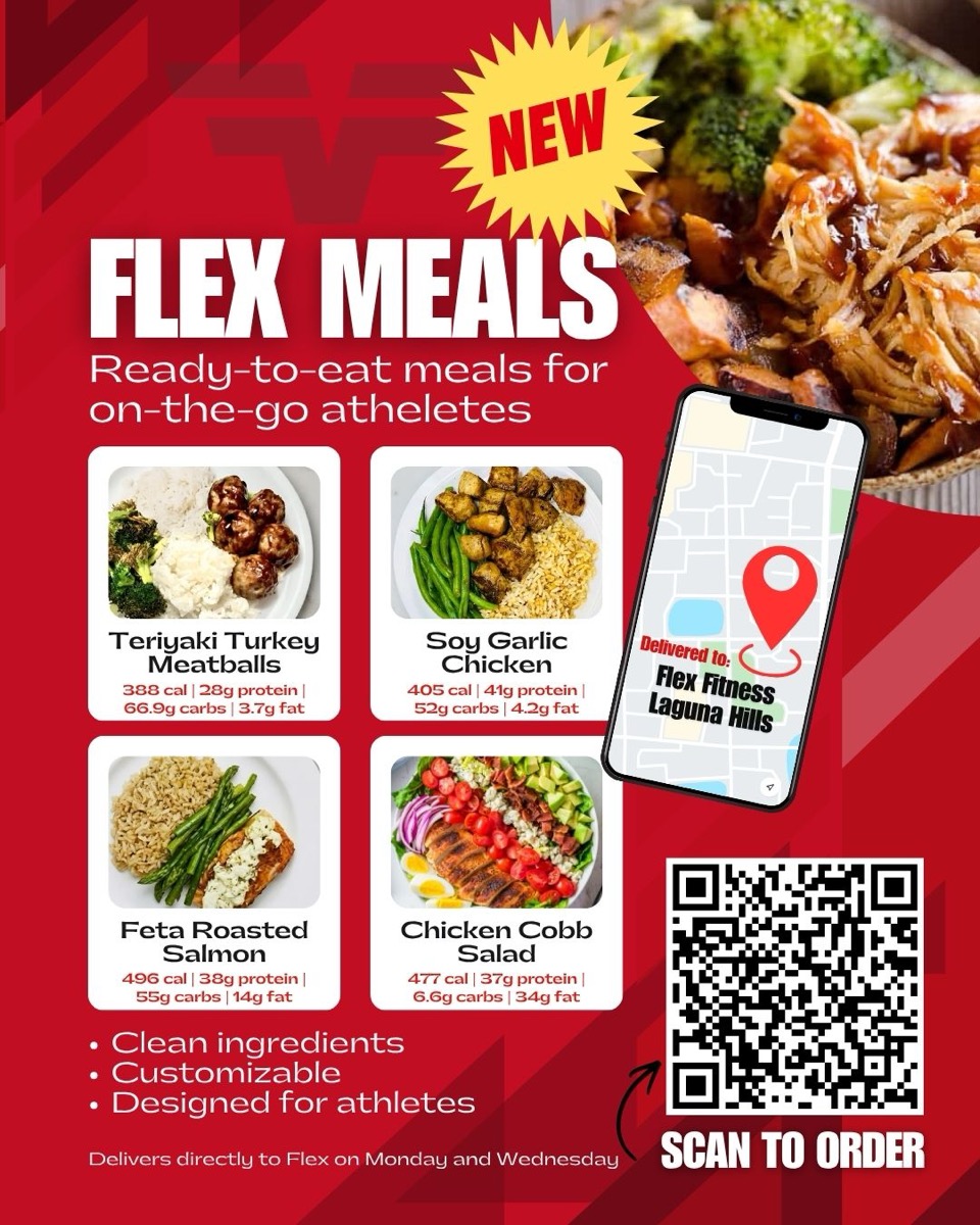 Flex Meals — ready-to-eat meals for on-the-go athletes, delivered to Flex Fitness Laguna Hills