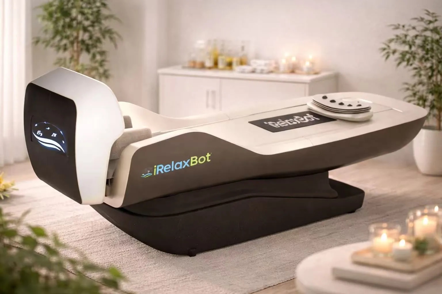 iRelaxBot full-body compression and relaxation bed inside the Biohacking Blue Zone at Flex Fitness OC
